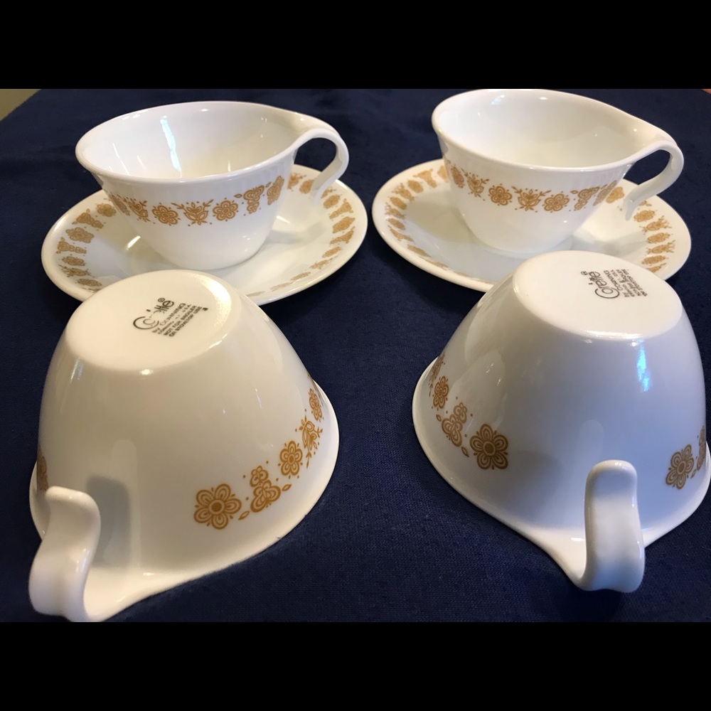 Vintage Set of 5 Corelle Butterfly Gold Coffee/Tea Cups and Saucers VG Cond - Picture 3 of 11